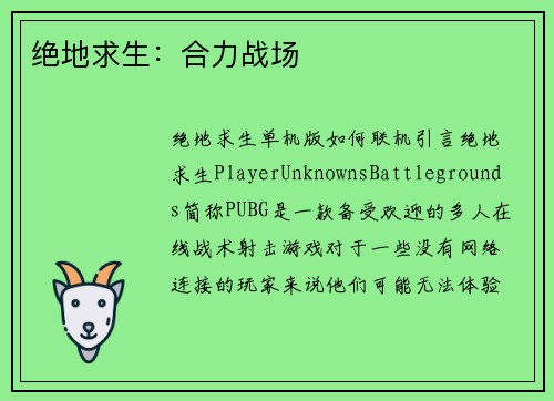 绝地求生：合力战场